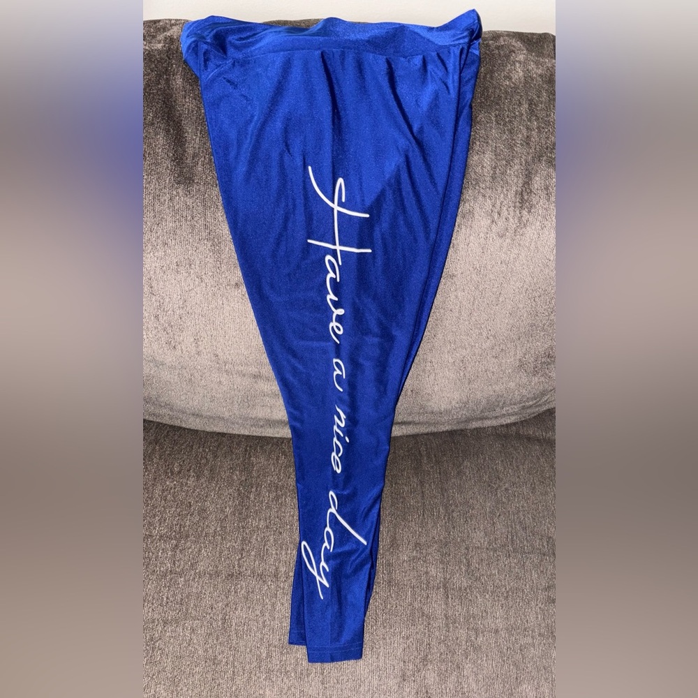 SHEIN Blue Graphic Leggings “Have a Nice Day” High Waisted Stretch XL